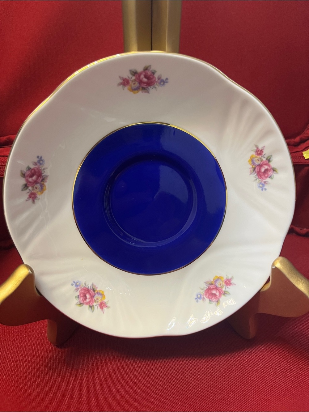 🛍️5 FOR $20 🛍️ Cobalt Center Porcelain Dinner Plate with Pink Rose Accents - Picture 8 of 13